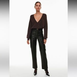 Aritzia Wilfred Black Faux Vegan Leather Melinda Pants Size 00